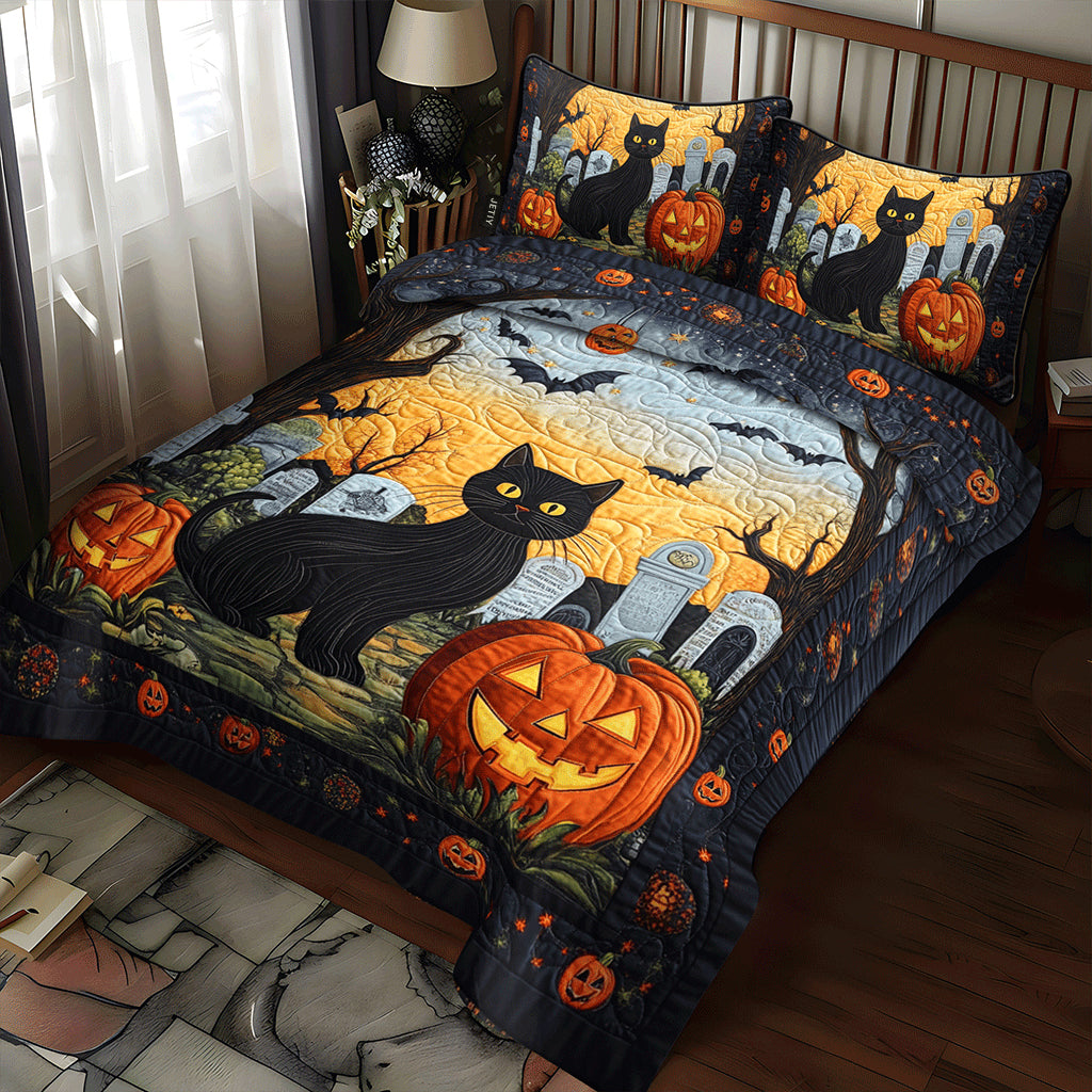 スプーキーキャット ハロウィン 3ピース キルティングベッドセット NCU0PD428